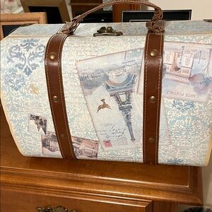 Punch Studio Blue Patterned Decorative Storage Trunk with Brown Straps